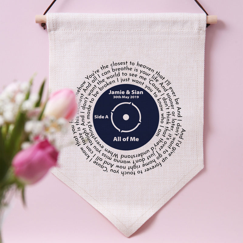 Wedding Song Lyrics Record Hanging Wall Decor with Names and Date | Personalised Wall Banner