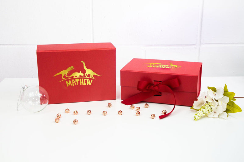 Dinosaur Christmas Box | Personalised Christmas Box Birthday Gift Box - Pink Positive