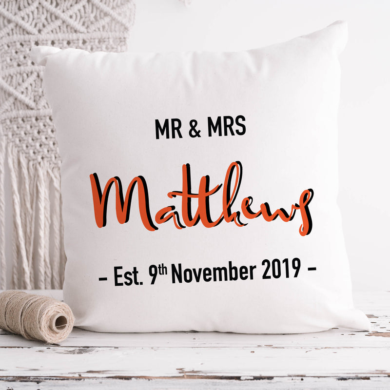 Mr and Mrs Personalised Wedding Cushion Cover