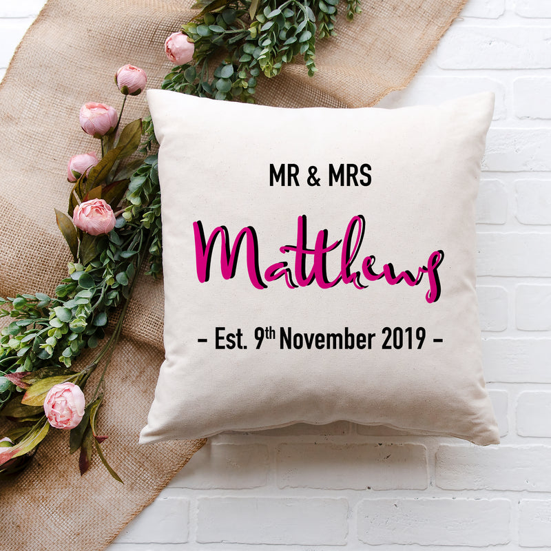 Mr and Mrs Personalised Wedding Cushion Cover
