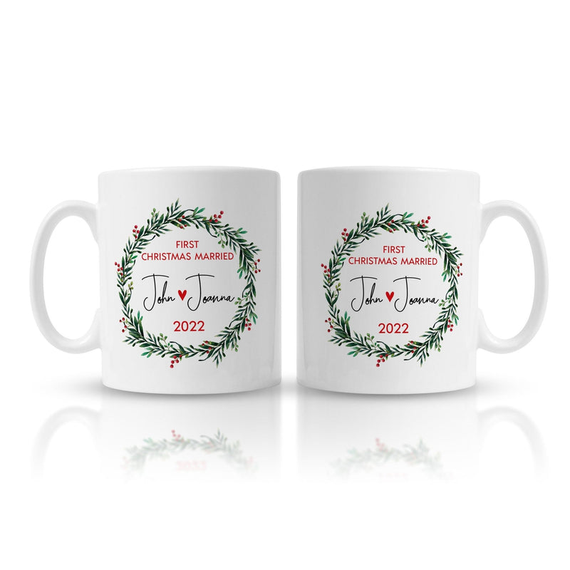 First Christmas Married as Mr and Mrs Mug - Pink Positive