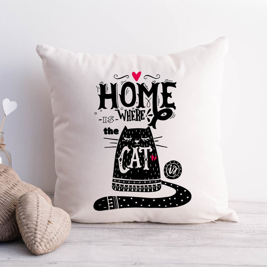 Home is Where the Cat is Cushion Cover | Cat Lover Housewarming Gift - Pink Positive