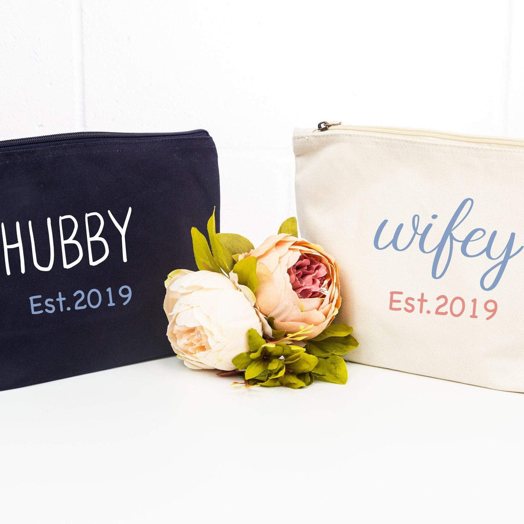 Honeymoon Mr & Mrs Wash Bags | Hubby Wifey Est Toiletry Bag - Pink Positive