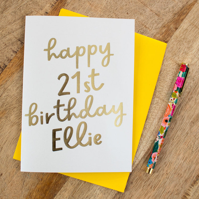 Personalised Happy 21st Birthday Card, 21st Birthday Card For Her, Personalized Gold Foil Birthday Card,