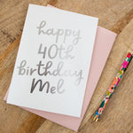 Personalised Happy 40th Birthday Card, 40th Birthday Card For Her, Personalized Silver Foil Birthday Card,