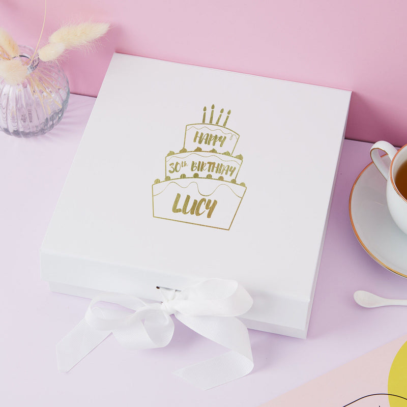 Personalised Birthday Gift Box with Name and Age, Birthday Cake Design Gift Box
