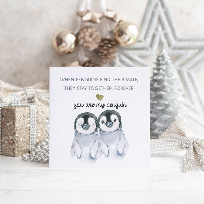 You're My Penguin Anniversary Card with Golden Heart, Greeting Card for Husband Wife Anniversary Card, Boyfriend Anniversary Card Love