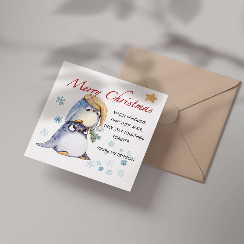 Penguins Merry Christmas Card Husband | Greeting Card for Partner | Christmas Card Wife, for Him and For Her | You are my Penguin