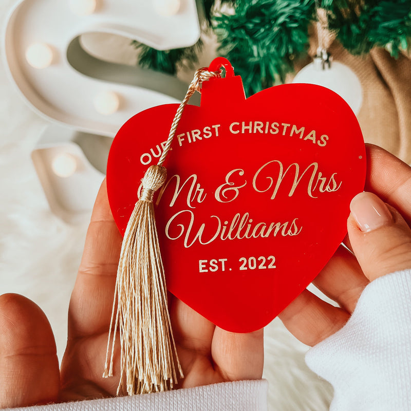 Red Heart First Christmas as Mr and Mrs  Ornament, Couple First Christmas, Love Ornament, Christmas Married