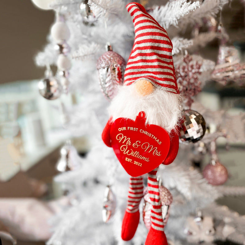 First Christmas Married Ornament with Gnome and Red Heart