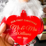 First Christmas Married Ornament with Gnome and Red Heart