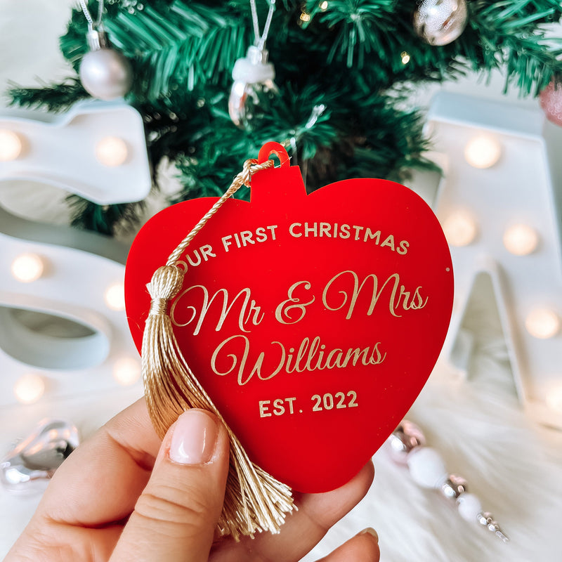 Red Heart First Christmas as Mr and Mrs  Ornament, Couple First Christmas, Love Ornament, Christmas Married