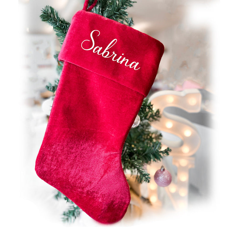 Luxury Personalised Christmas Stocking with Name | Red Velvet Christmas Stocking Christmas Eve for Him Her and Children