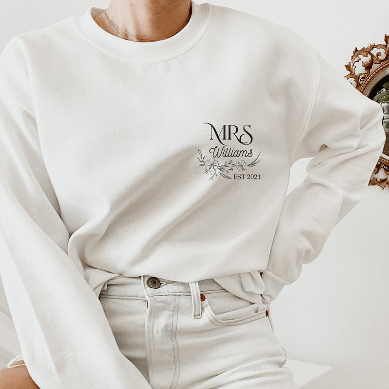 Personalised Mrs Sweatshirt with Surname and Year