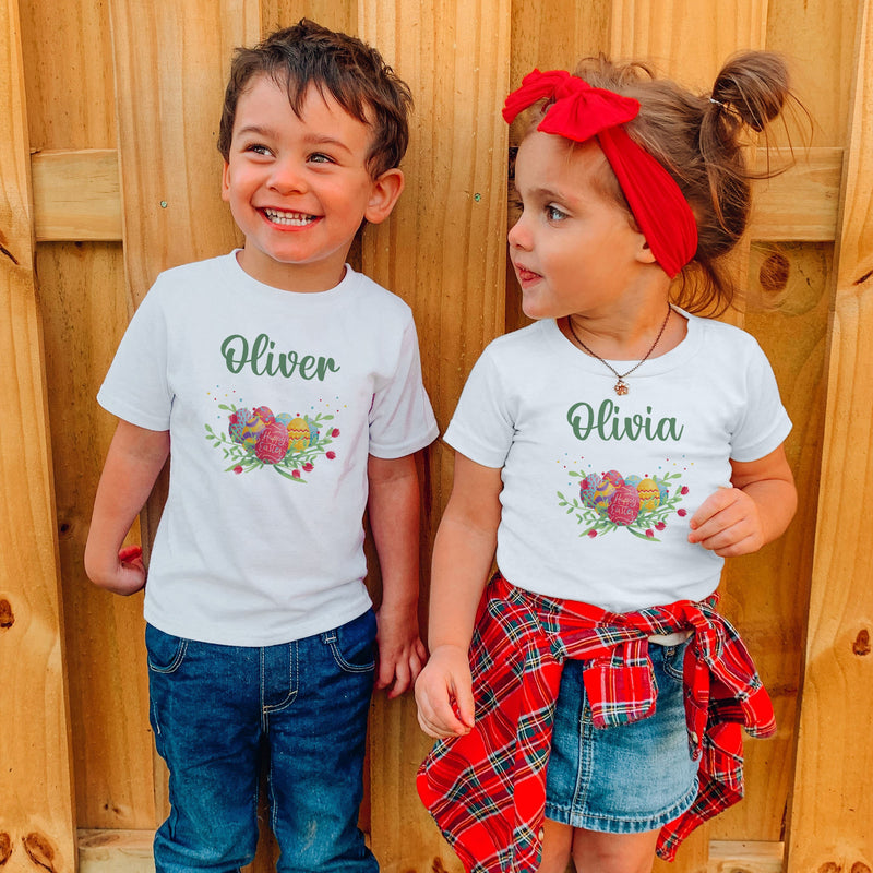 Personalised Easter T-Shirt for Kids with Easter Egg Drawing