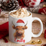 Personalised Christmas Mug, Highland Cow Mug