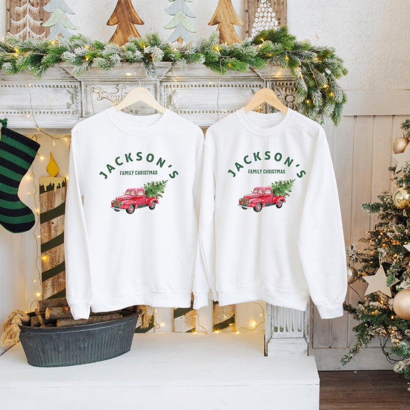 Matching Family Sweatshirt Personalised with Vintage Red Truck