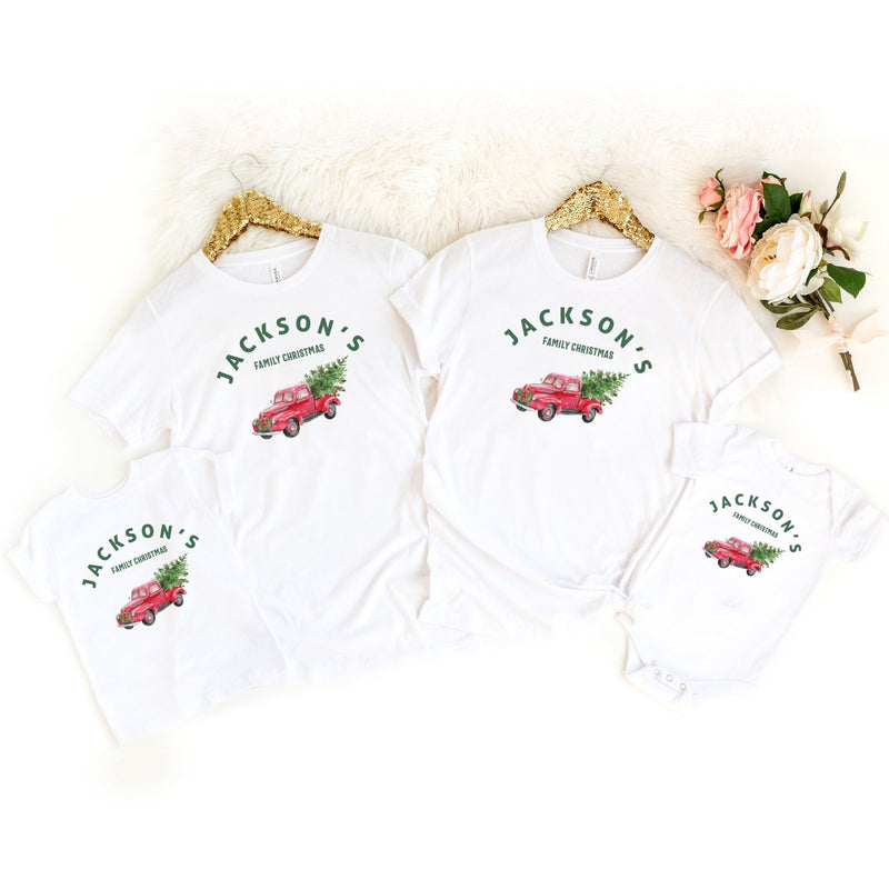 Matching family t-shirts Personalised with Vintage Red Truck