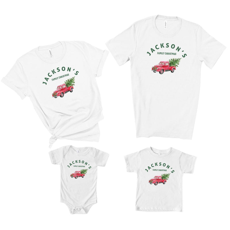 Matching family t-shirts Personalised with Vintage Red Truck