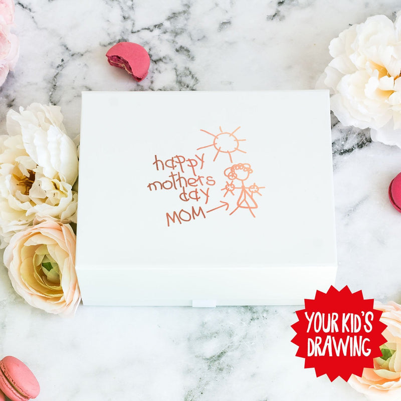Mothers Day Gift Box with Your Kids Drawing Foiled on