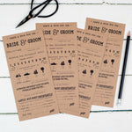 Pack Of 10 Funny Wedding Bride & Groom Score Cards