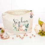 Personalised Bridesmaid Peony Makeup Bag with Pompom