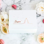 Personalised Christmas White Gift Box with Name, Tree and Stars