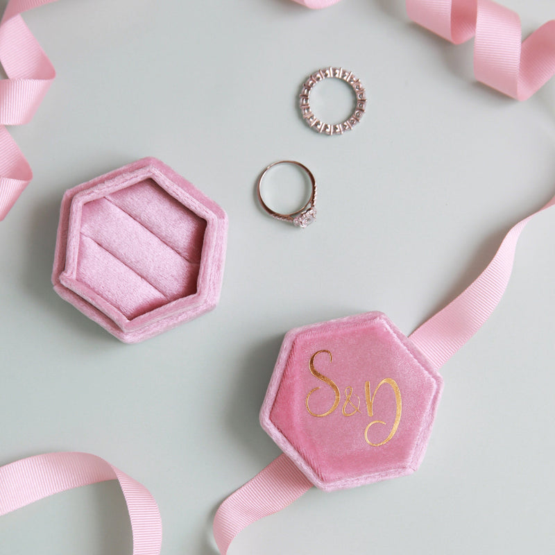Personalised Velvet Ring Box - Pink Positive