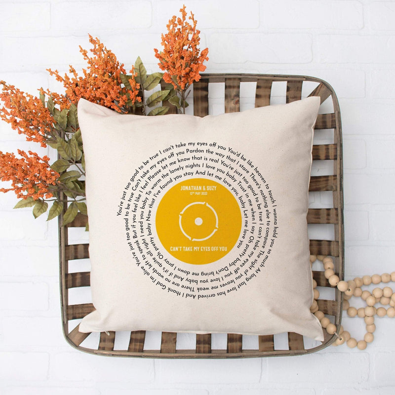 Wedding Song Lyrics Record Cushion Cover with Names and Date | Personalised Family Cushion - Pink Positive